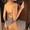 Sexy Leopard Printed Deep V Neck Women Swimwear One Piece Swimsuit Female Halter Monokini Bather Bathing Suit