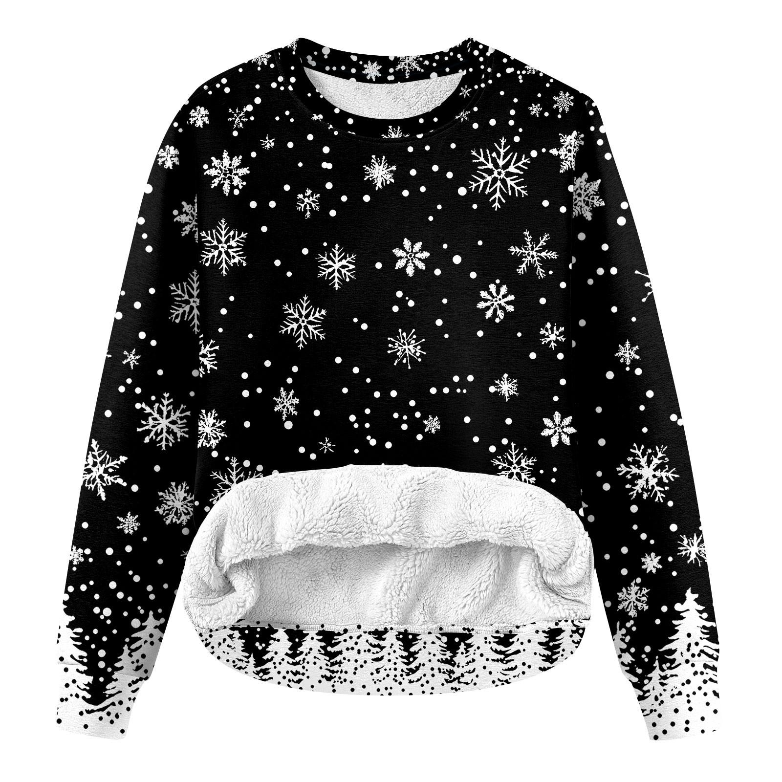 

Женская повседневная модная зимняя толстовка с круглым вырезом и рождественским принтом из плюша XXXL белый