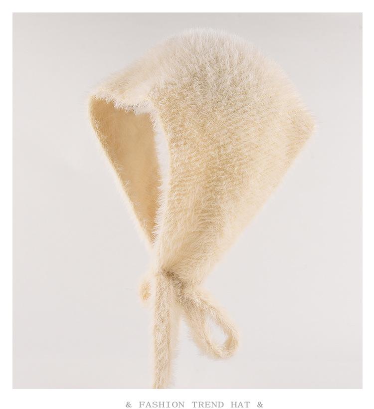 Französisches Kopftuch Damen Frühling Winter Warm Plüsch Gestricktes Dreieckstuch Süß und Niedlich Schnürung Bedeckung Kopfbügel