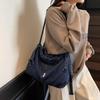 Vintage Denim Shoulder Bag Women Drawstring Bucket Bag Commuter Crossbody Bag