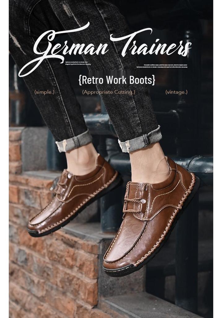 Spring 2024 Men's Casual Leather Lace-up Shoes - Soft Sole, Hand-stitched, Versatile, Large Size Driving Shoes