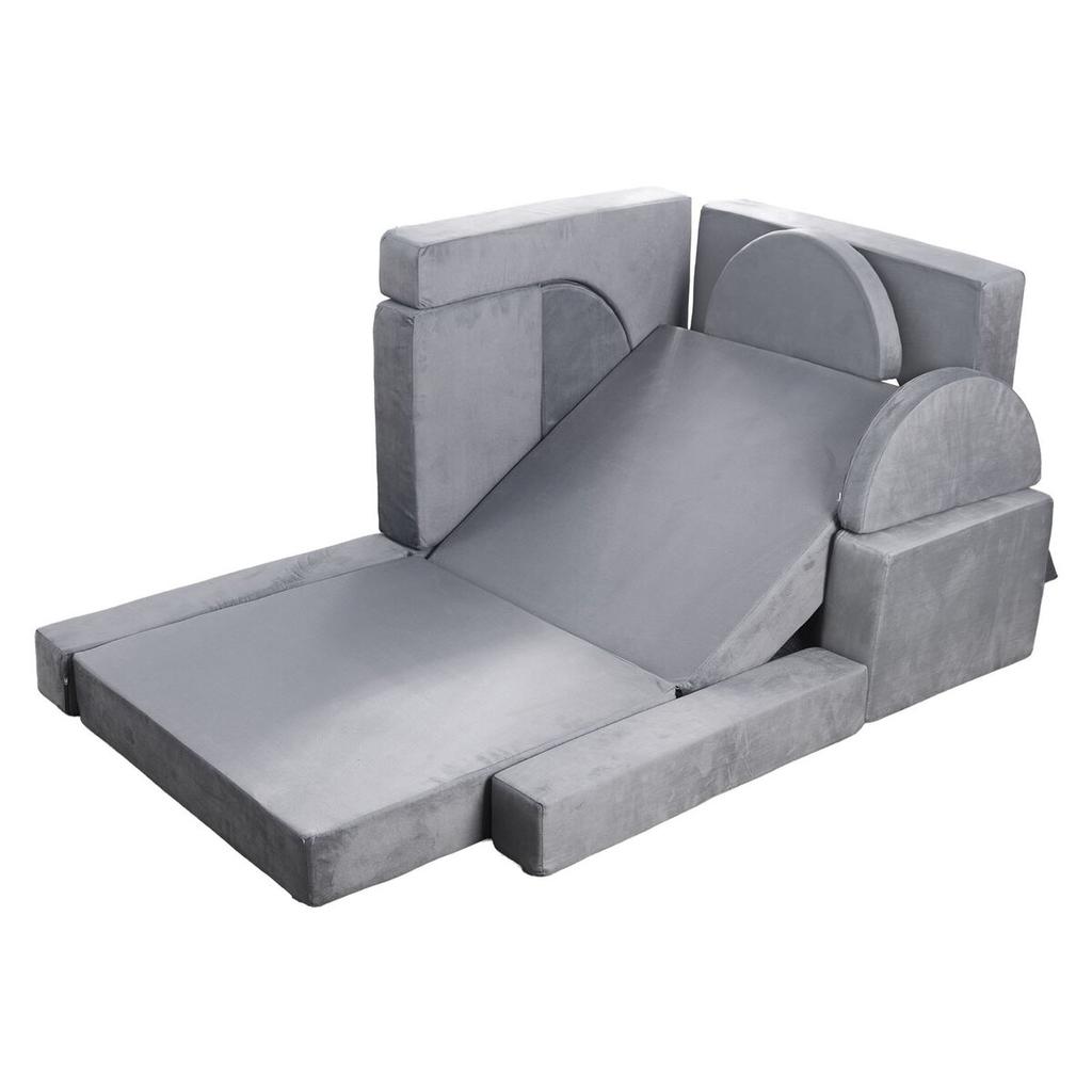 Modular Kids Play Couch, Sectional Toddler Sofa with Armrests, 28D Sponge & Short Pile, Convertible Kids Modular Couch DIY Creative Combination for