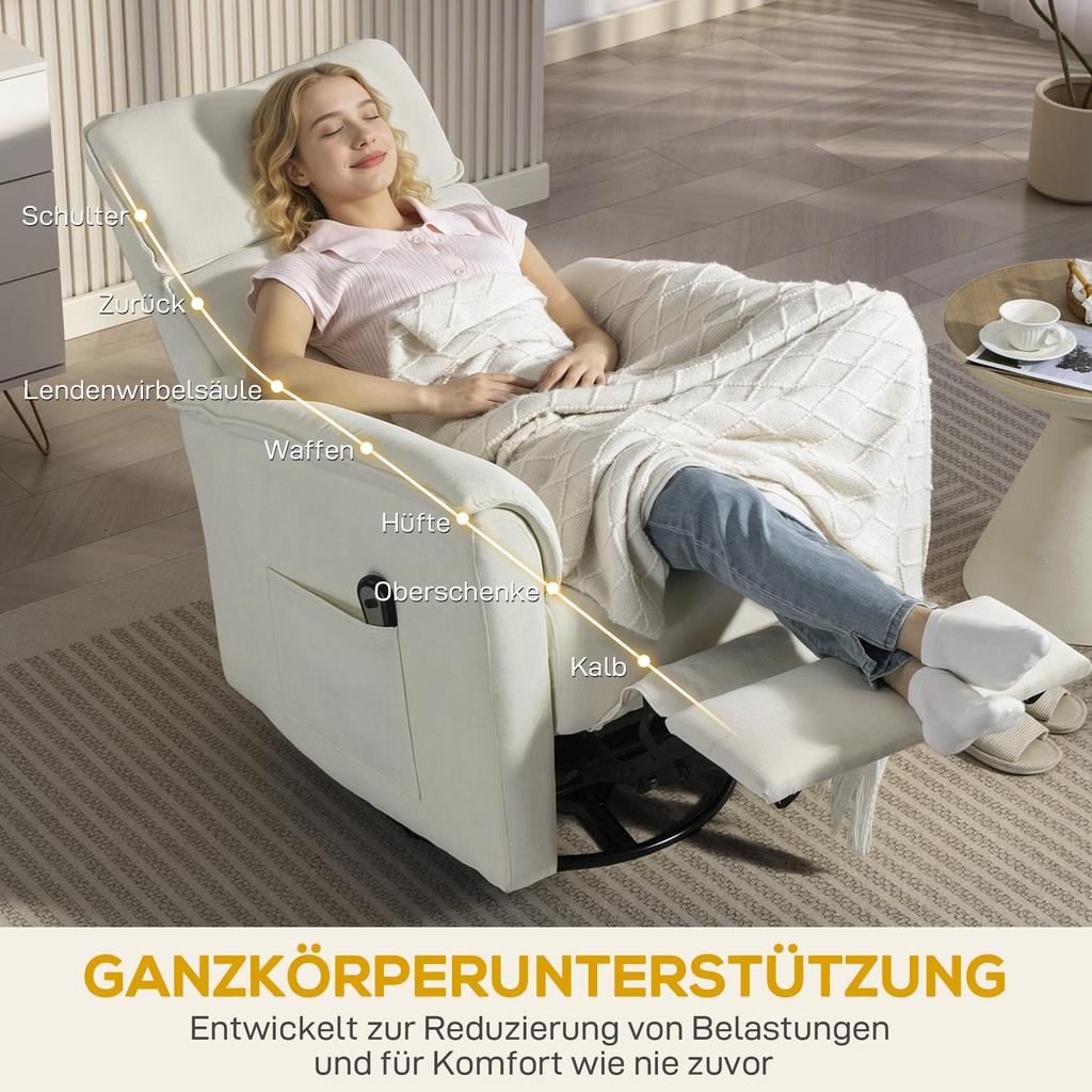 Electric Recliner with Reclining Function, Adjustable Backrest, Headrest, for Living Room, Cream White
