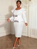 Plus Size Women's Ruffle Sleeve Two-Piece Look Waist-Cinched Dress with Metal Buckle