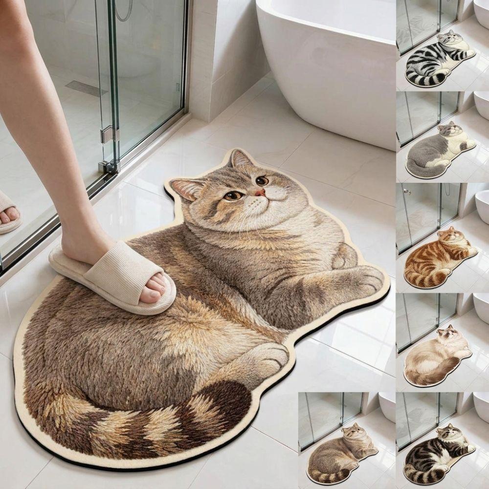 40*60cm Home Bathroom Carpet Non-slip Bedroom Door Small Rug Cute Cat Floor Mat for Table Bedside