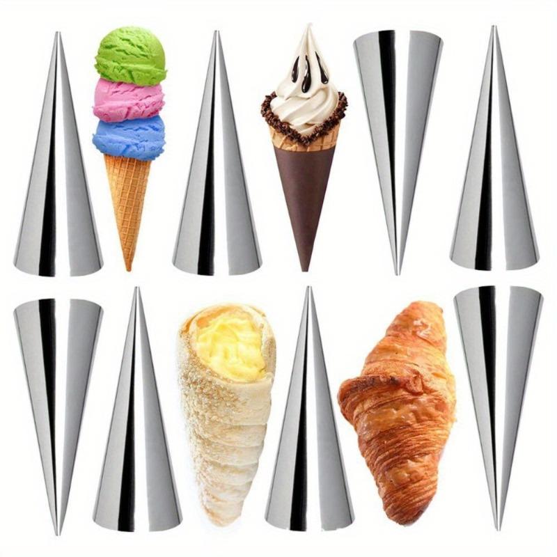 8Pcs Stainless Steel Spiral Pastry Cones - Heavy Duty Non-Stick Molds for Croissants, Ice Cream & Waffles