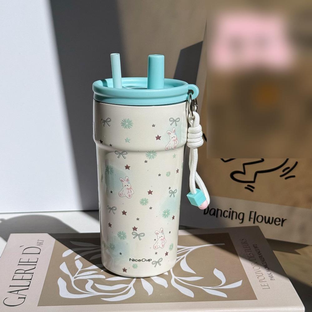 Doppelbecher-Vakuumbecher mit großem Fassungsvermögen, isoliert, tragbar, mit Strohhalm