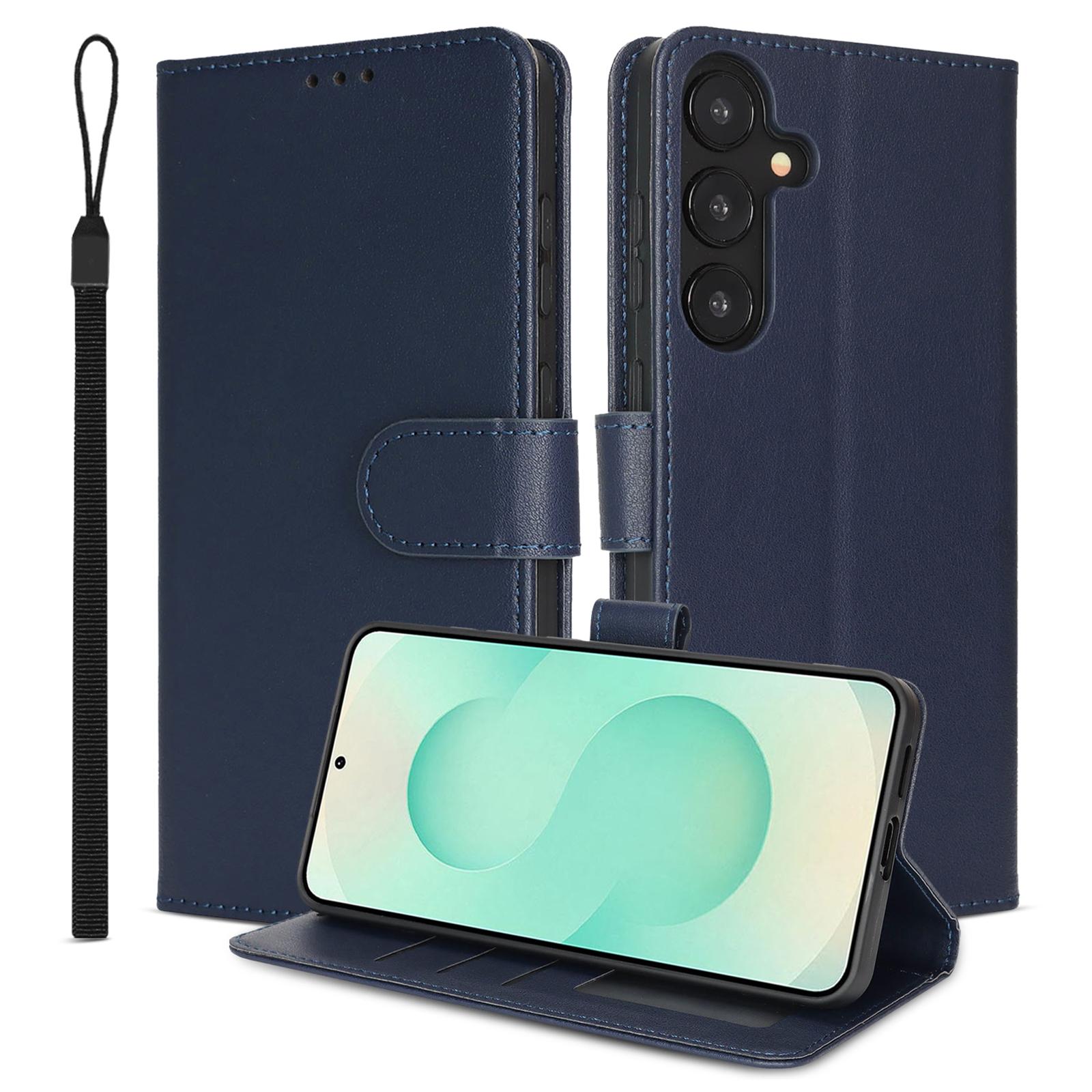 

For Samsung Galaxy A55 5G Case RFID Blocking Flip Leather Phone Cover with Wrist Strap D