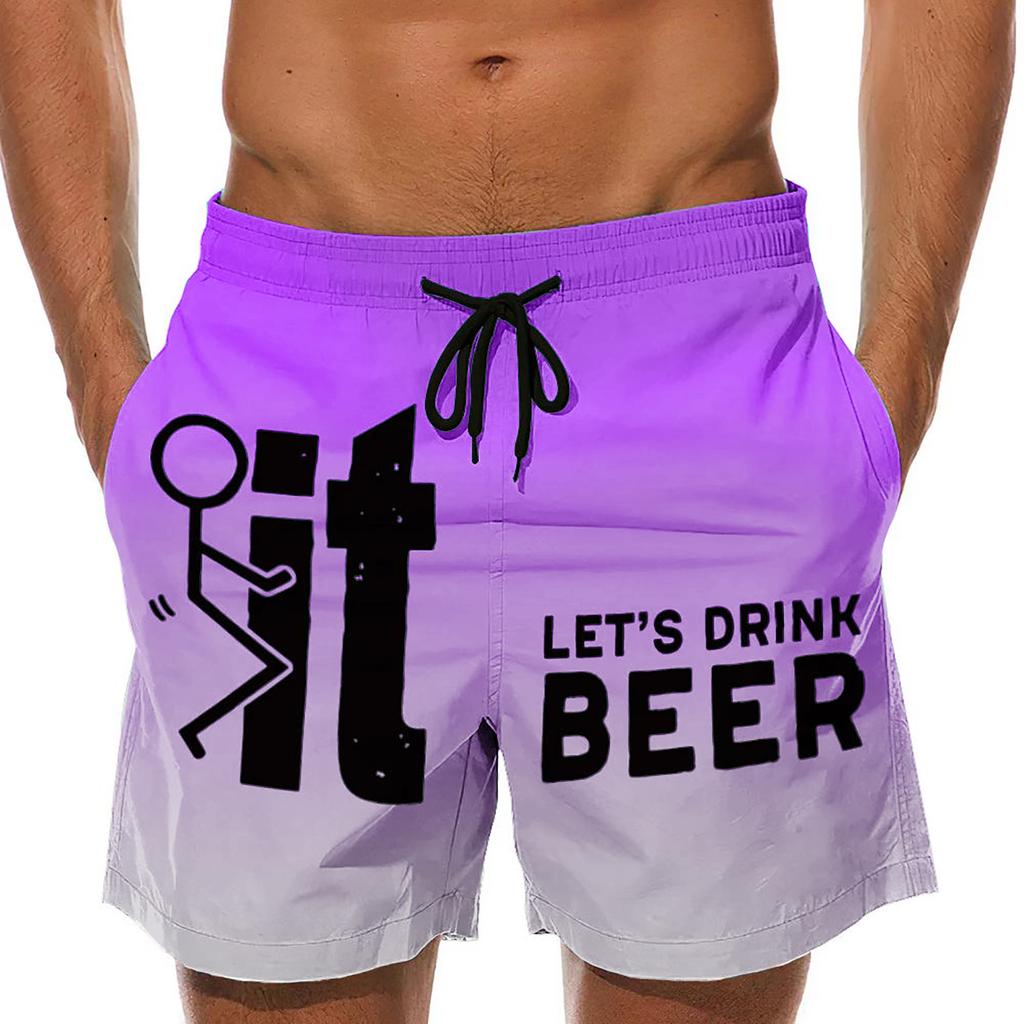 Men Swimming Shorts Quick Dry 3D Printed Let's Drink Beer Trunks Beach Shorts