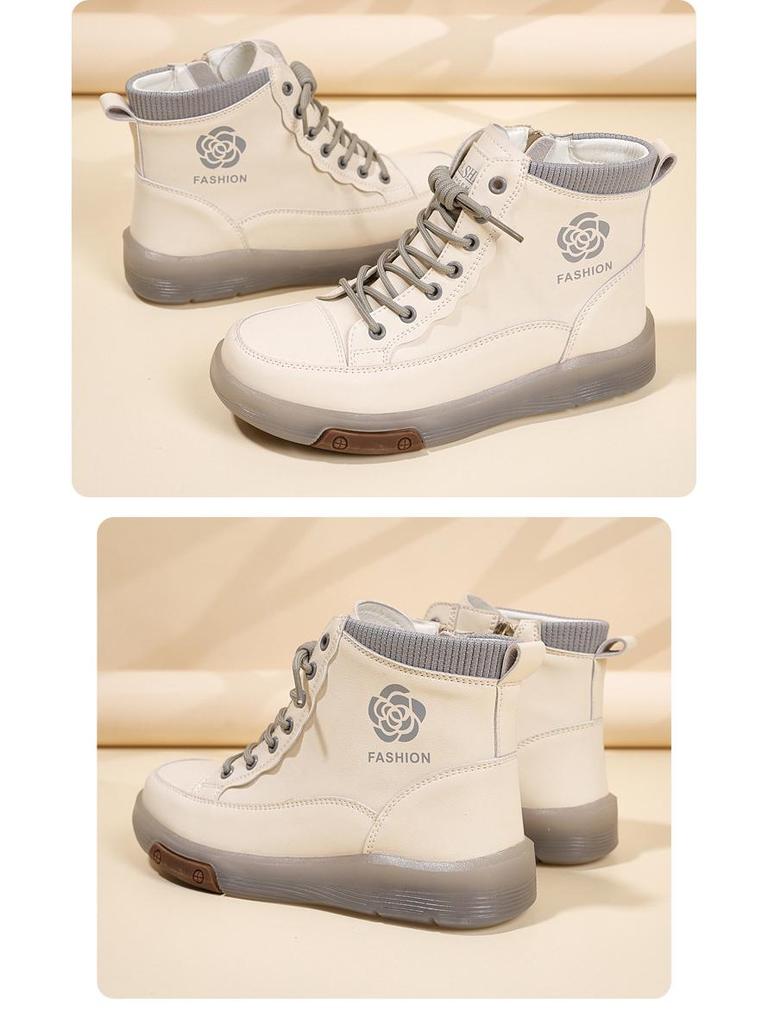 Botas de Cano Alto Femininas Plus Size em Couro Genuíno, Sola Macia, Estilo Martin Casual para Outono/Inverno 2025, Tamanho 41