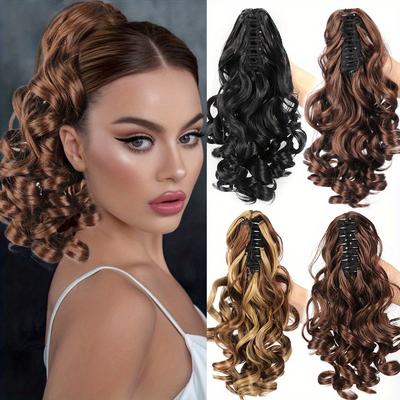 Short Ponytail Hair Extensions Claw Clip In Hair Extensions for Women Loose Curly Ponytails Synthetic Updo Hair Pieces for Girls Daily Party Use