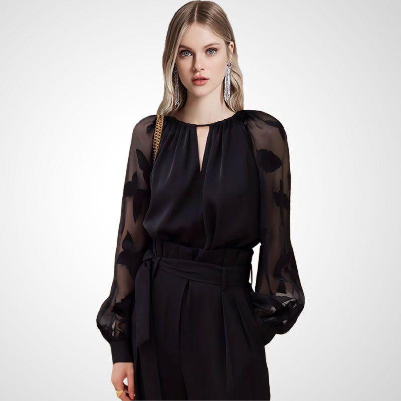 

Women s Summer French Style Design Anti-Aging Top 2025 New Arrival Loose Western Style Slim Looking Belly Covering Drape Shirt Black = 2XL