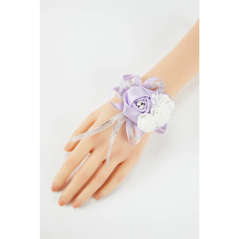 YO CHO Wedding Corsages Flower Groom Boutonniere Purple Silk Rose Man Brooches Wedding Bridesmaids Bracelet Wrist Corsage Flower