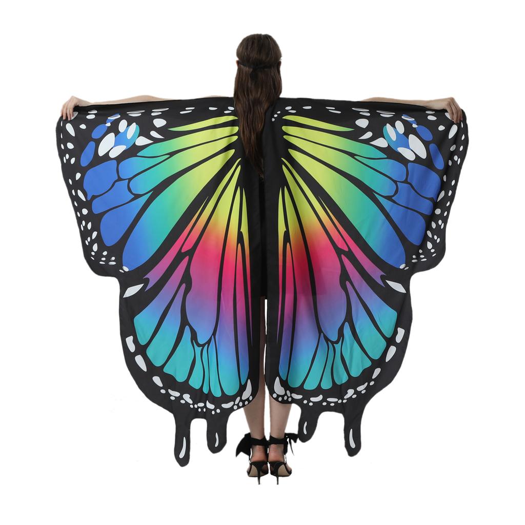 Halloween Costume for Adult Women Butterfly Wing Fairy Shawl with Antenna Headband Soft Lace Mask Cosplay Dress Up