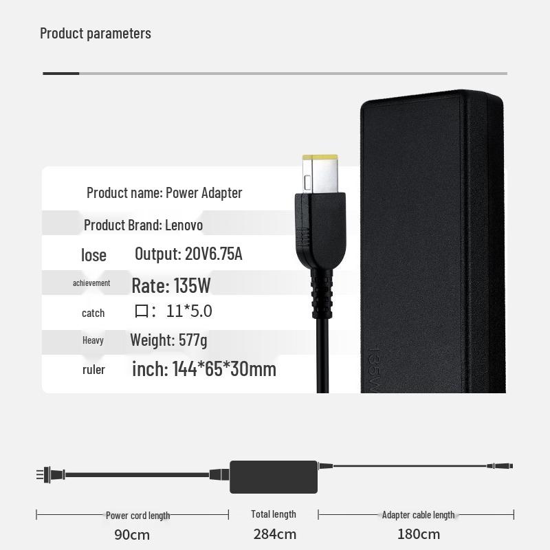 Lenovo ThinkPad 135W Square Tip Laptop Power Adapter