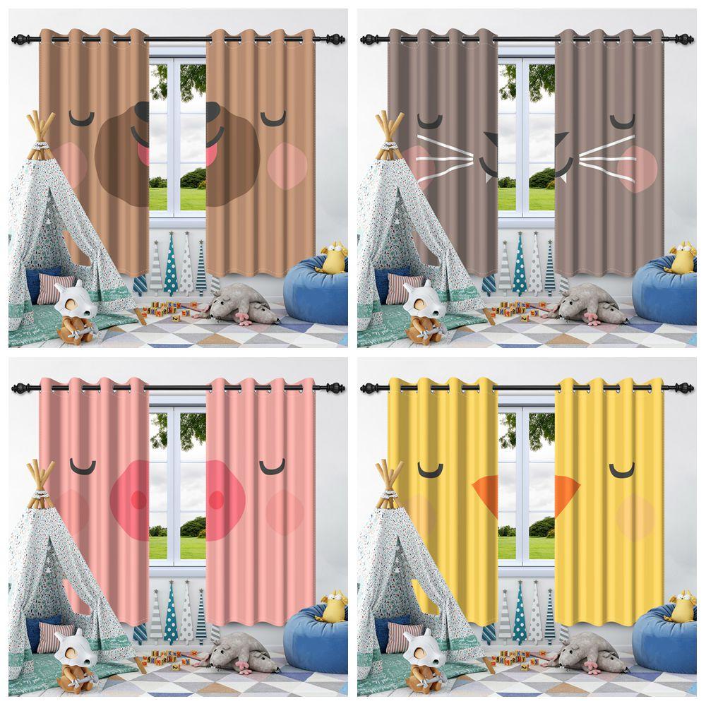2Pcs Cute Cartoon Pattern Blackout Curtains Children Bedroom Decor Living Room Darkening Noise Reduction Window Curtain/Drapes