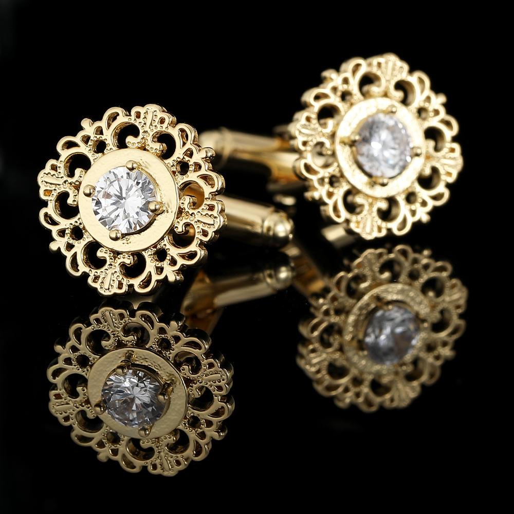 A pair of Copper sleeve studs, simple diamond studded men's and women's cufflinks, retro gold art dot diamond pattern design, accessories