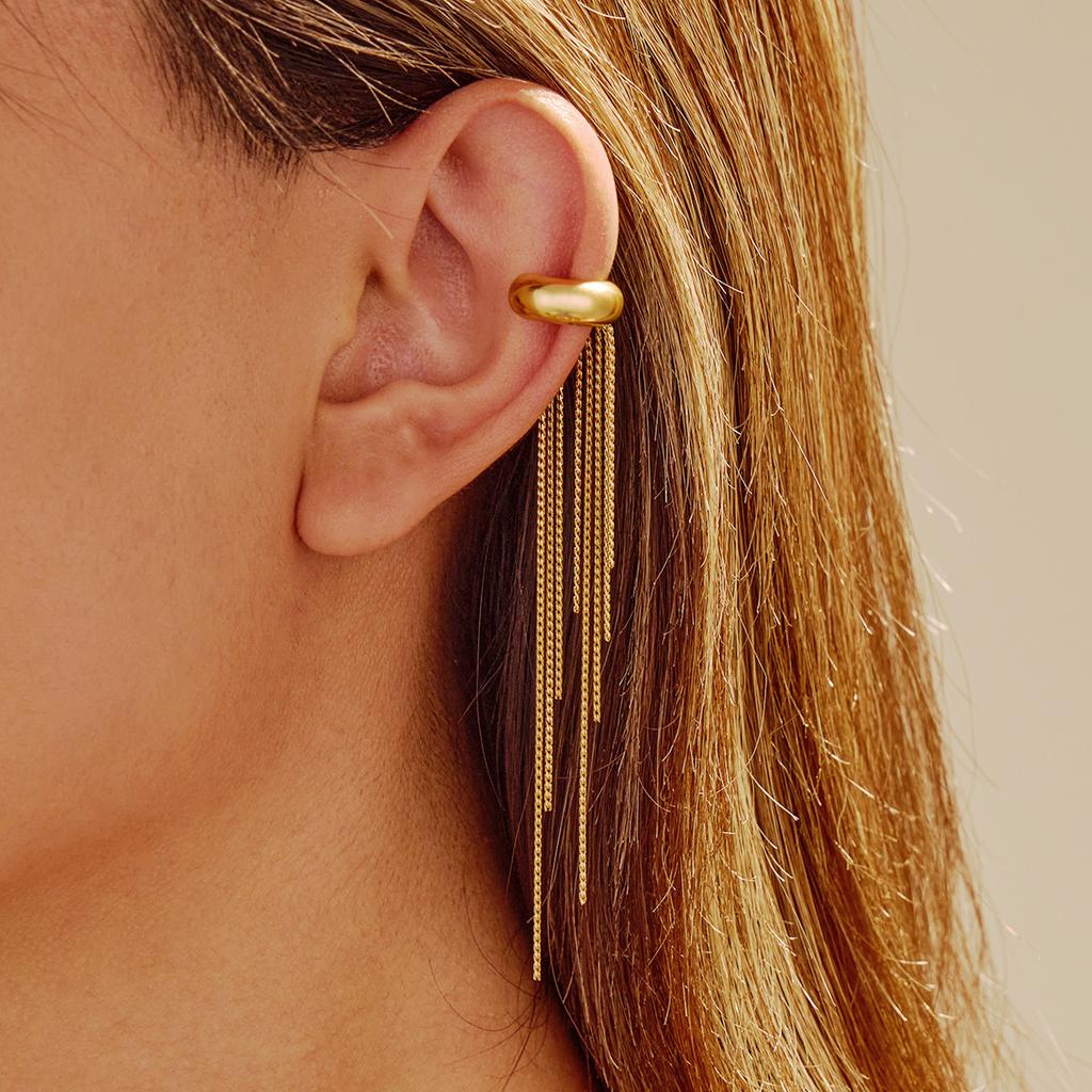 Vintage Tassel Ear Cuff Non Piercing Gold Color Long Chain Earrings for Women Fashion Stainless Steel Clip Earring Jewelry Gifts