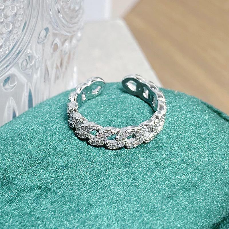 Kalter Wind Voller Diamanten Zirkon Blätter Offener Ring Super Fee Exquisit Nische Hoher Sinn Persönlichkeit Ring