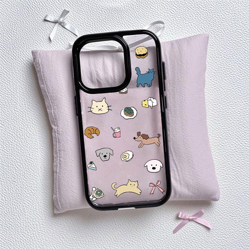 Cartoon Small Animals Are Suitable for Apple 15 16promax Mobile Phone Case 11 Anti-drop 14pro Hard Case Black Frame 17pro.