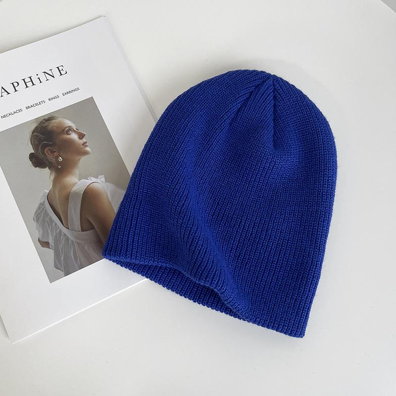 White Knitted Hat Women's Autumn and Winter Tide Fashion Versatile Solid Color Big Head Circumference Wool Pullover Hat Confinement Cold Hat