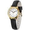 PINDOWS Slim Minimalist Quartz Analog Watch with Black Leather Strap and Case A Stylish and Elegant Everyday Watch Women's Gold-Tone -