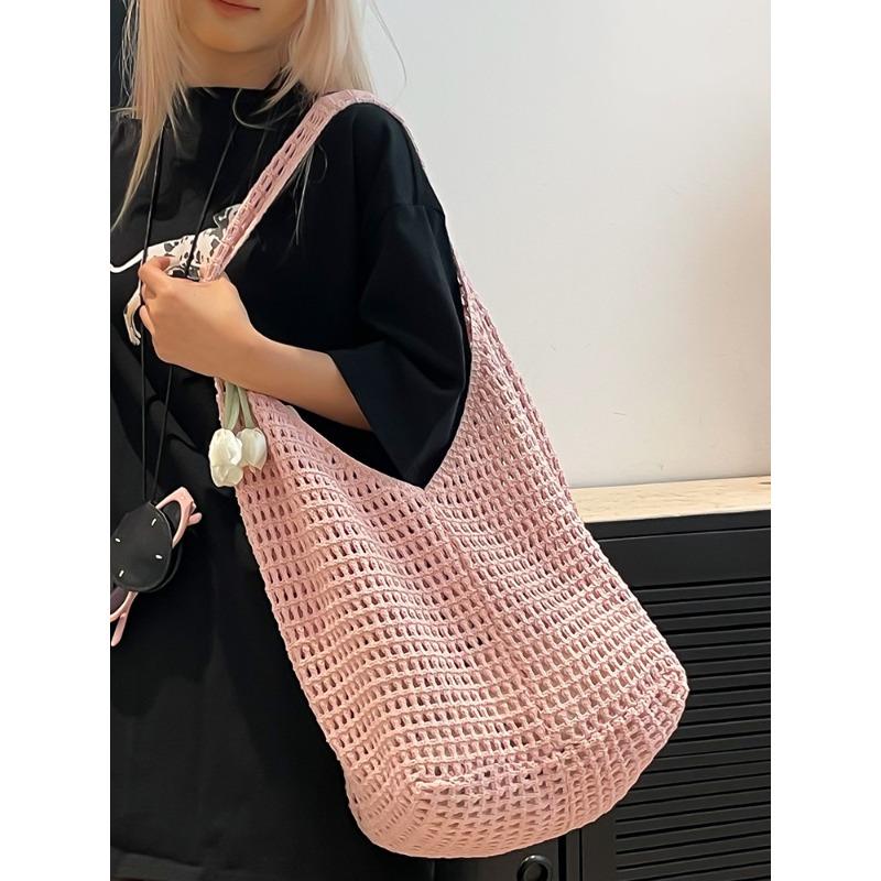 Summer new casual large-capacity cotton thread woven bag hollow straw bag lazy wind shoulder bag beach bag women's bag