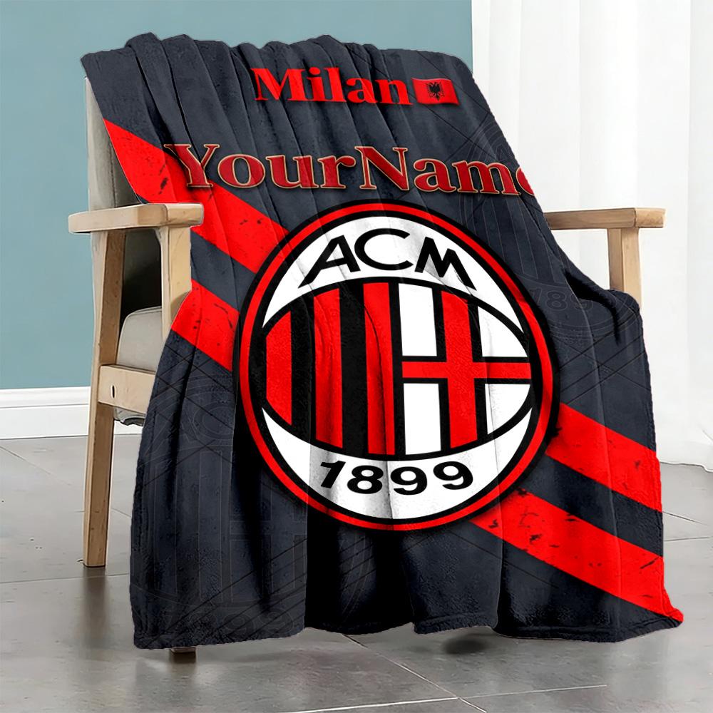 Ac Milan Customize Text Blanket Cozy Customizable Blanket Warmthful Decor Great for Living Room Nap Bed Office Ideal for All Seasons