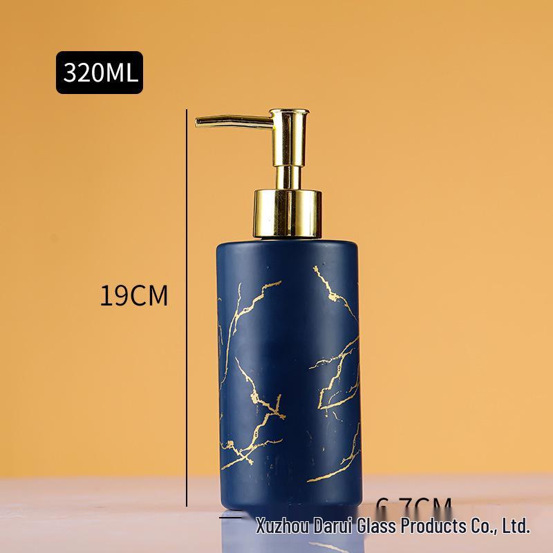 Marble Texture Glass Pump Bottle - Refillable for Hand Soap, Shampoo, or Shower Gel