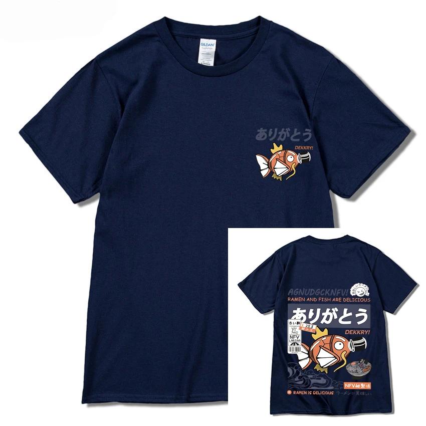 Japonské zábavné ramen rybí potisk hip hop léto pánské ležérní pohodlné bavlněné tričko s krátkým rukávem