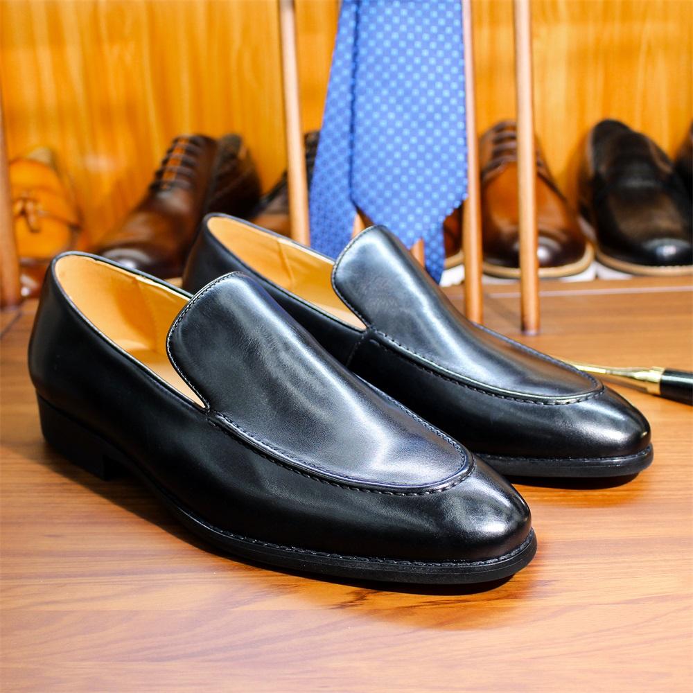 Fashion Handmade Genuine Leather Men's Loafers Pointed Toe Fashion Shoes for Social Formal Wedding Dress Pure Style