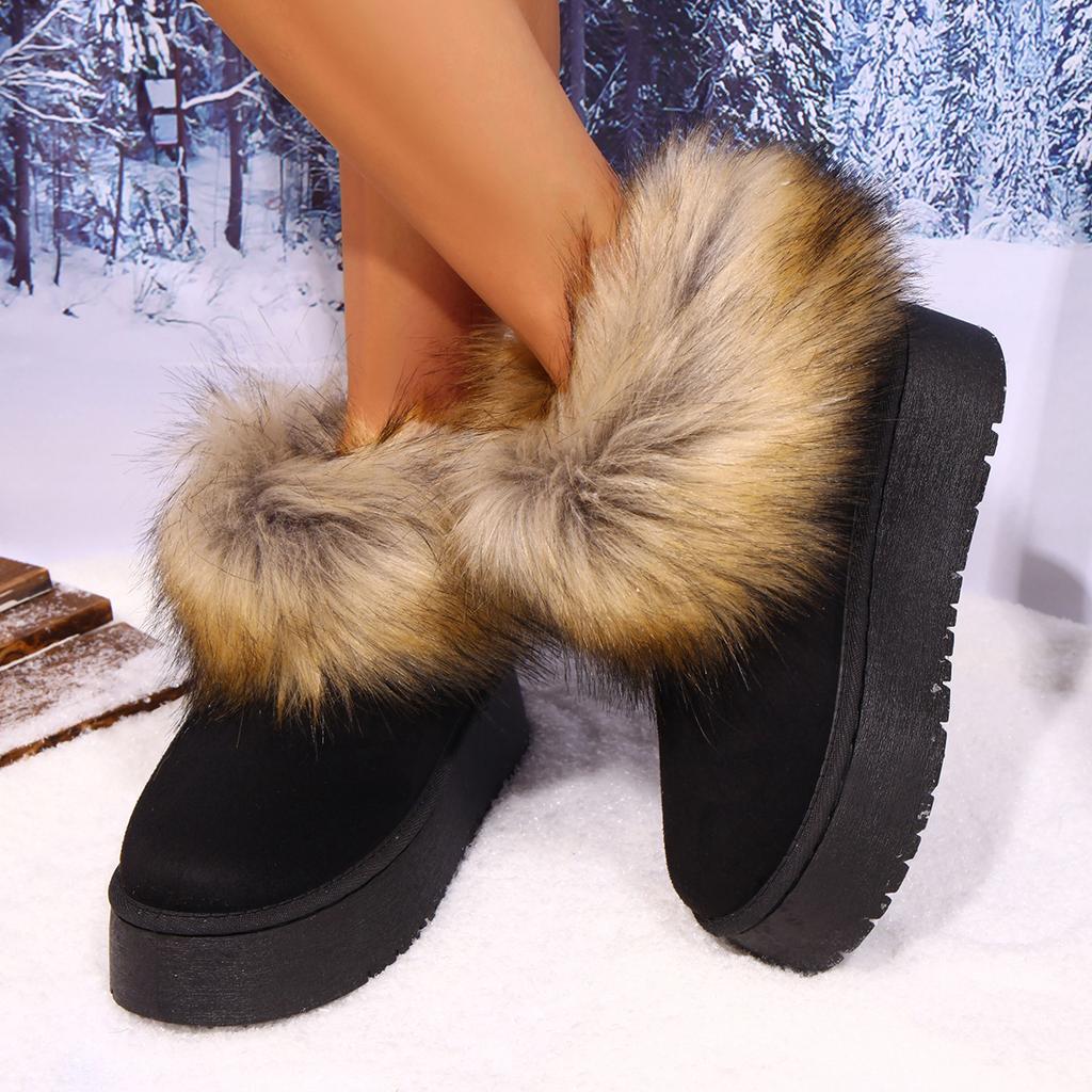 Fashion Shoes for Women Fur Boots Winter Warm Ankle Boots for Women Snow Shoes Round Toe Slip On Female Flock Snow Boot Ladies Shoes