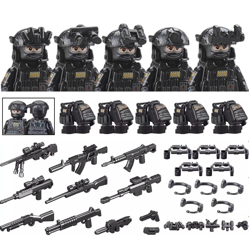 America Army Combat Uniform Special Forces Figures Building Blocks City US Special Air Service Soldier Military Weapons Toys