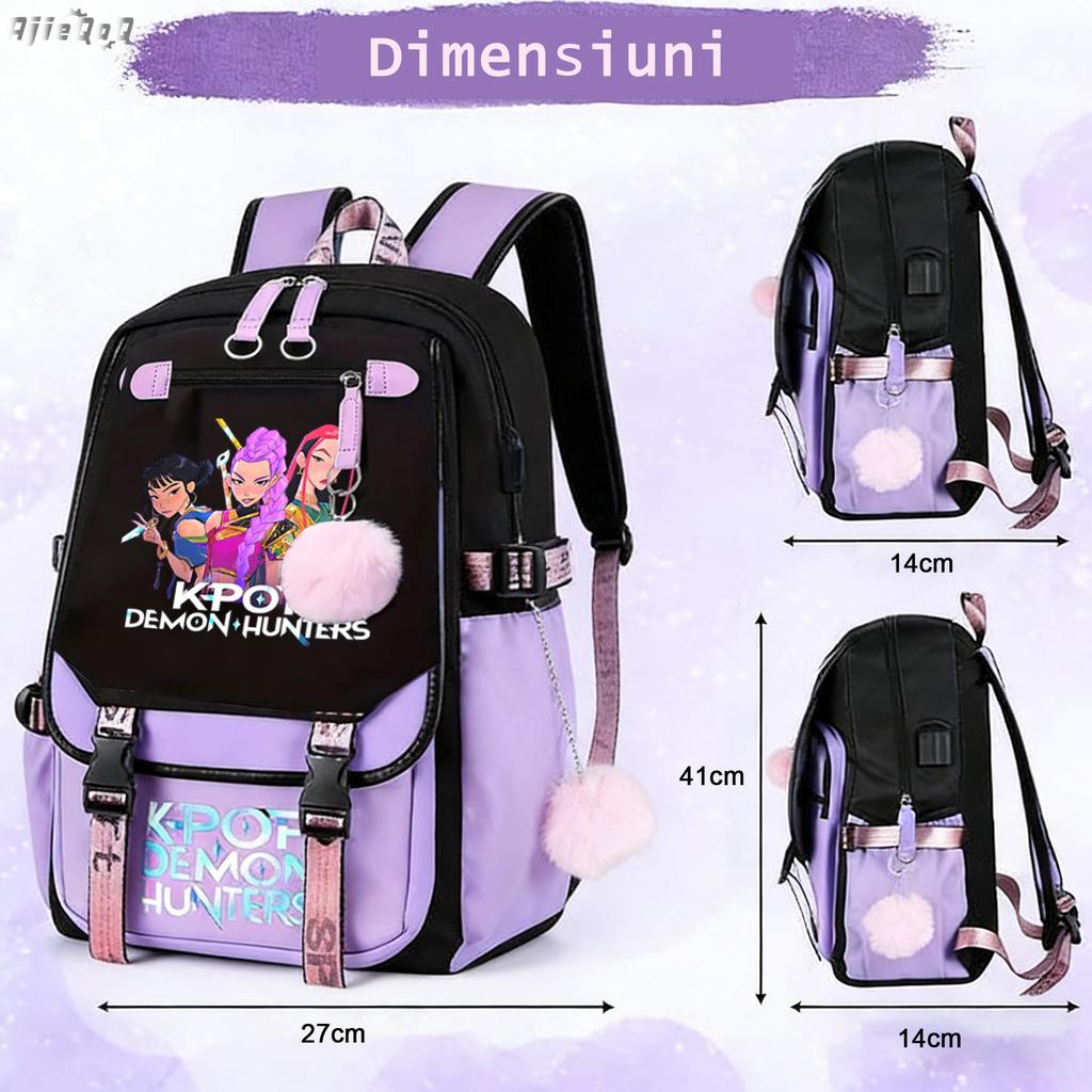 AjieQaQ Demon Hunters School Backpack Shockproof Waterproof Large Capacity Lightweight Durable Oxford Fabric 41x27x14cm
