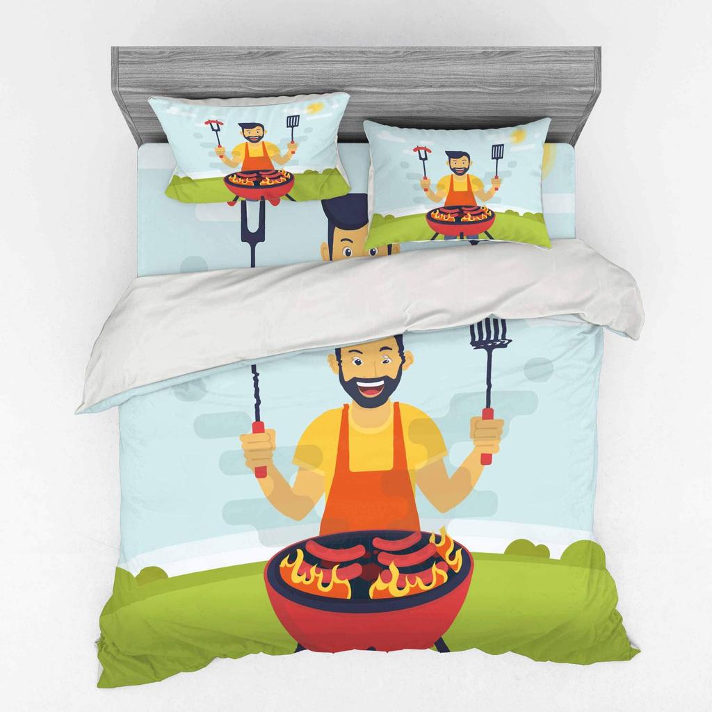 Bbq Duvet Cover Sets For Kids Teens Queen Size Lightweight Down Quilt Covers Bedroom Decor 2 Pillowcases 1 Duvet Cover No Quilt