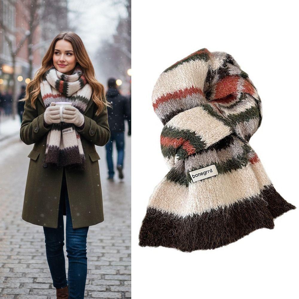 Colorful Neck Protection Knitted Scarf Stripe Cape Wraps Women Fashion Woolen Shawl