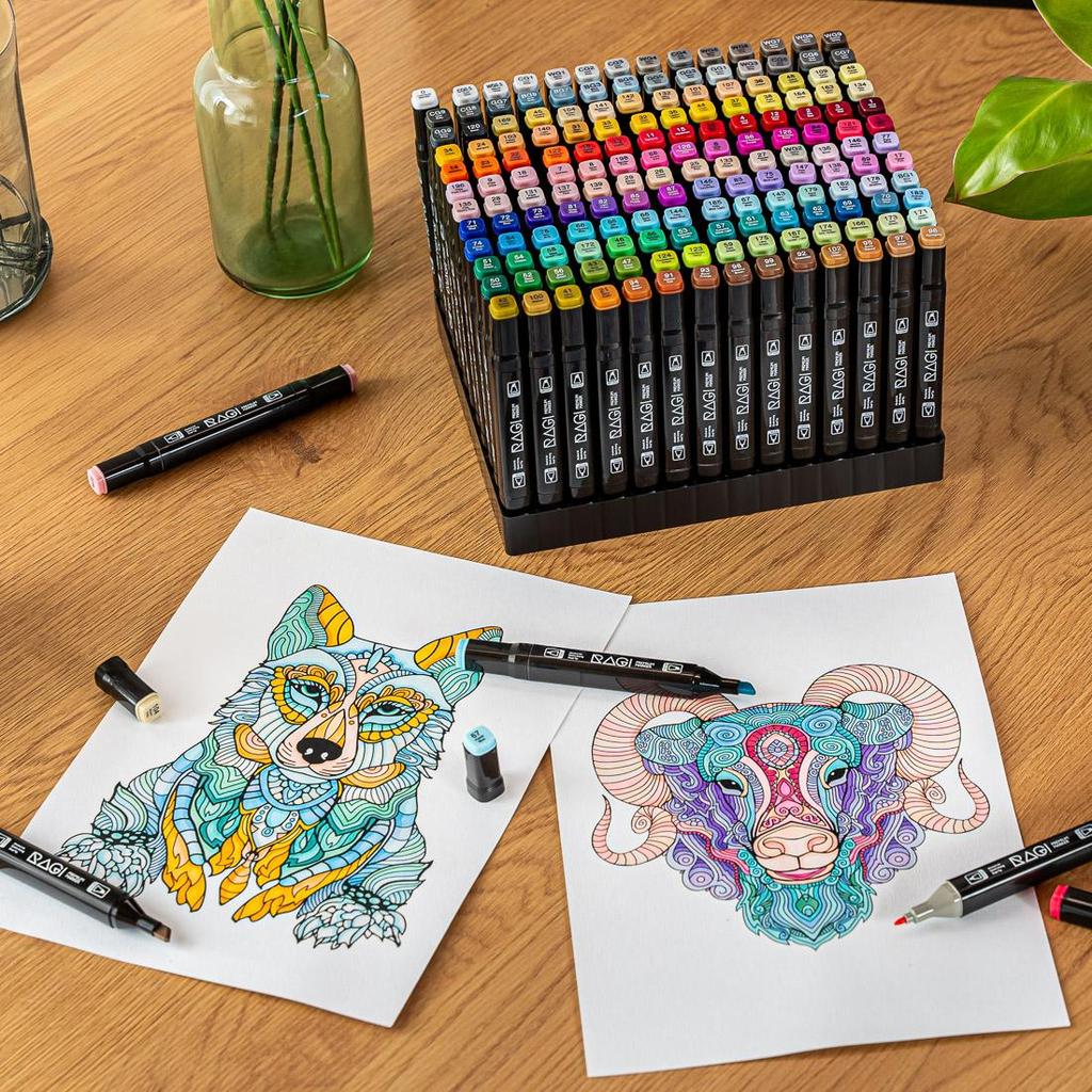 RAGI Alcohol Markers 168 Double-sided Felt-tip Pens, Dual Tip, Professional Artistic Drawing Set