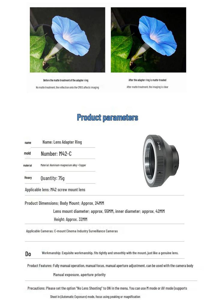 M42 To C-Mount Adapter for East German Helios 44-2 and Other M42 Lenses