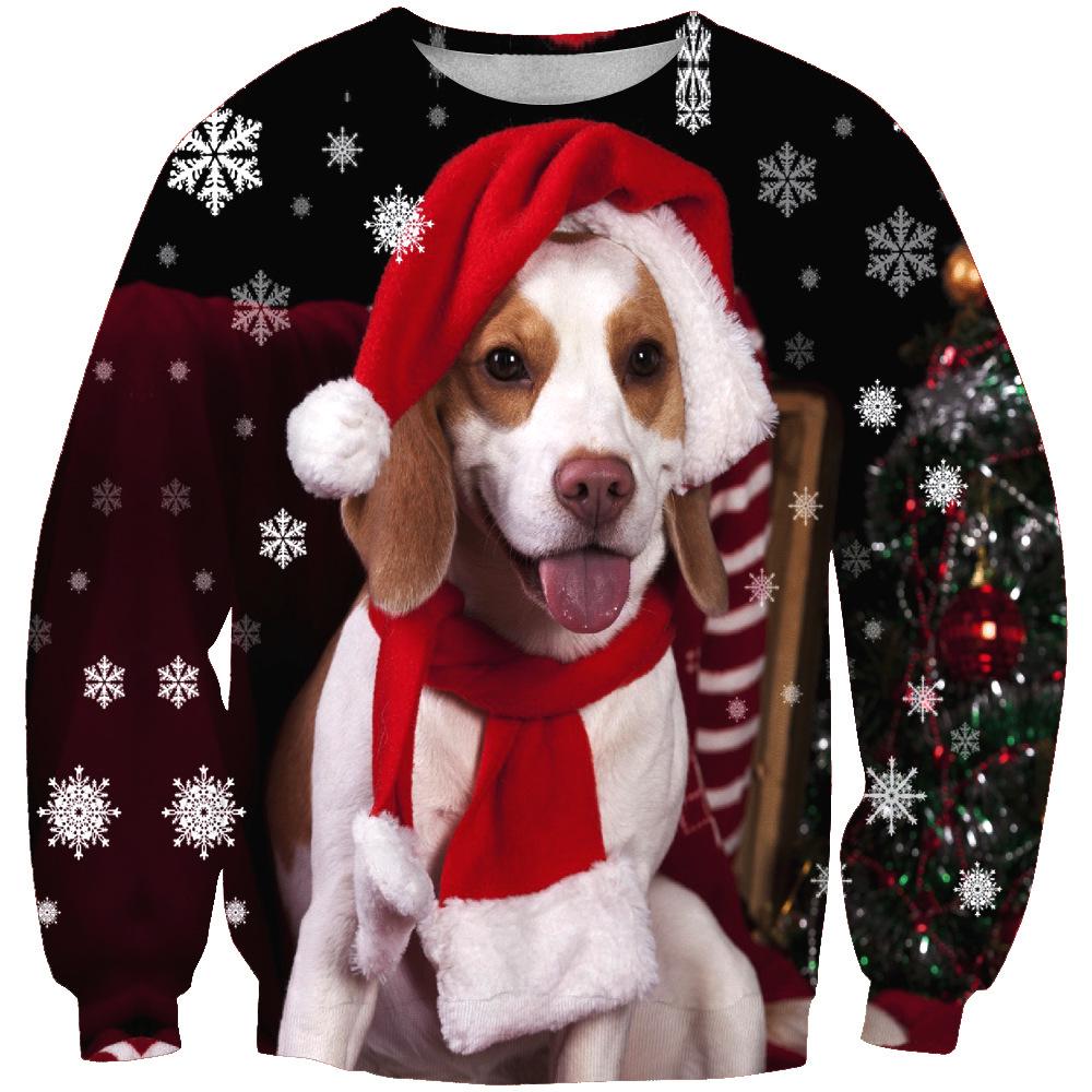 Buy Men's Christmas Dog Print Sweater Long Sleeve Turtleneck Men's