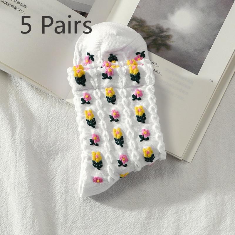 5 Paar Damen Herbst und Winter Neue Mode Alle Arten von Schönen Blumen In der Röhre Baumwollsocken
