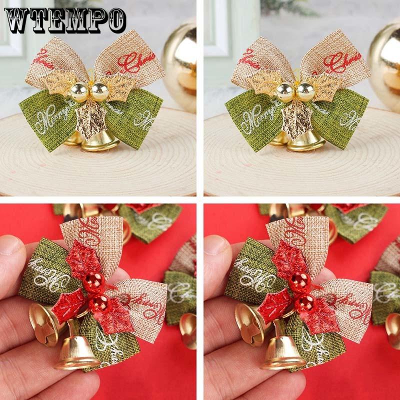 WTEMPO Christmas Mini Ribbon Bow Bell Ornaments Gift Boxes Decorations for Christmas Tree Wedding Birthday Mini Bowknot Bell Craft Presents