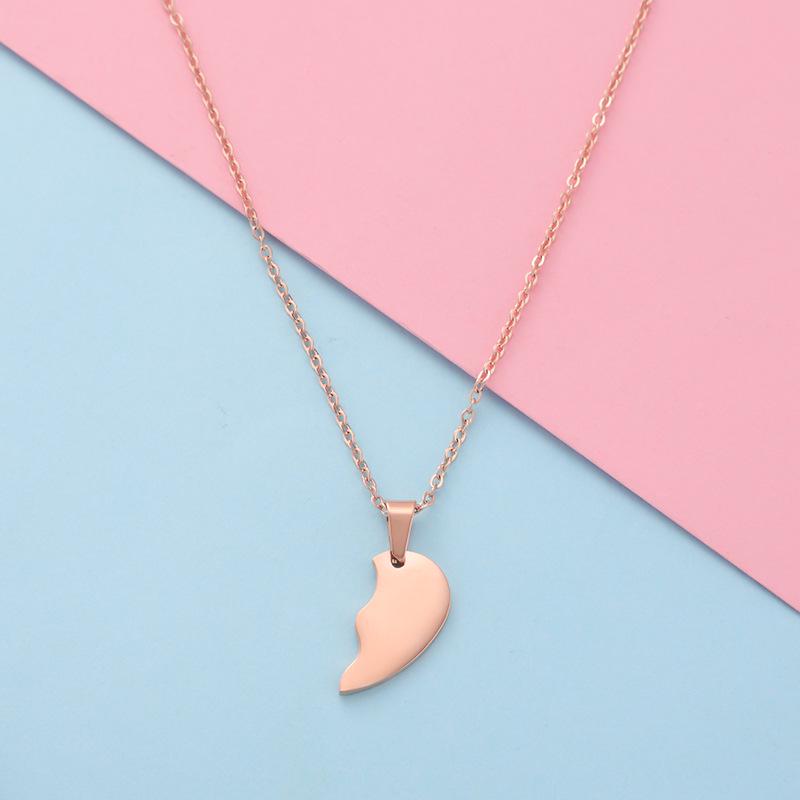Cross-border Couple Titanium Steel Split Heart Pendant Necklace Set