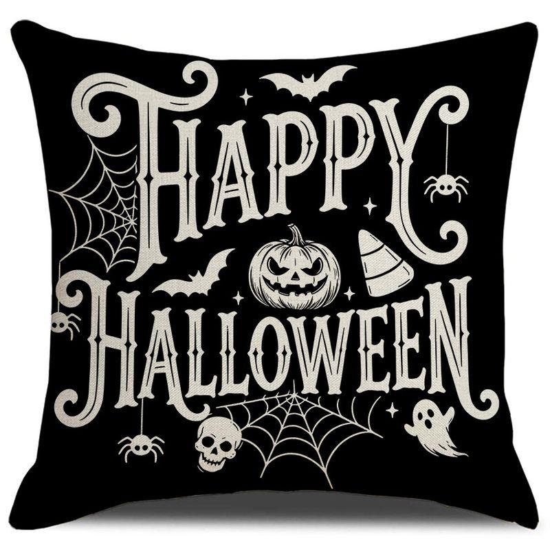 VIKAMA Retro Halloween Pillow Cover Trick Or Treat Happy Halloween Skeleton Ghost Cushion Case For Living Room Sofa Home Decor