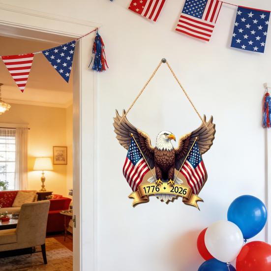 4 juli Hangend Deurbord, Patriotische Houten Onafhankelijkheidsdag Deurhanger, Rustiek Rood Blauw Wit Amerikaans Bord voor Memorial Day Voordeur Decor