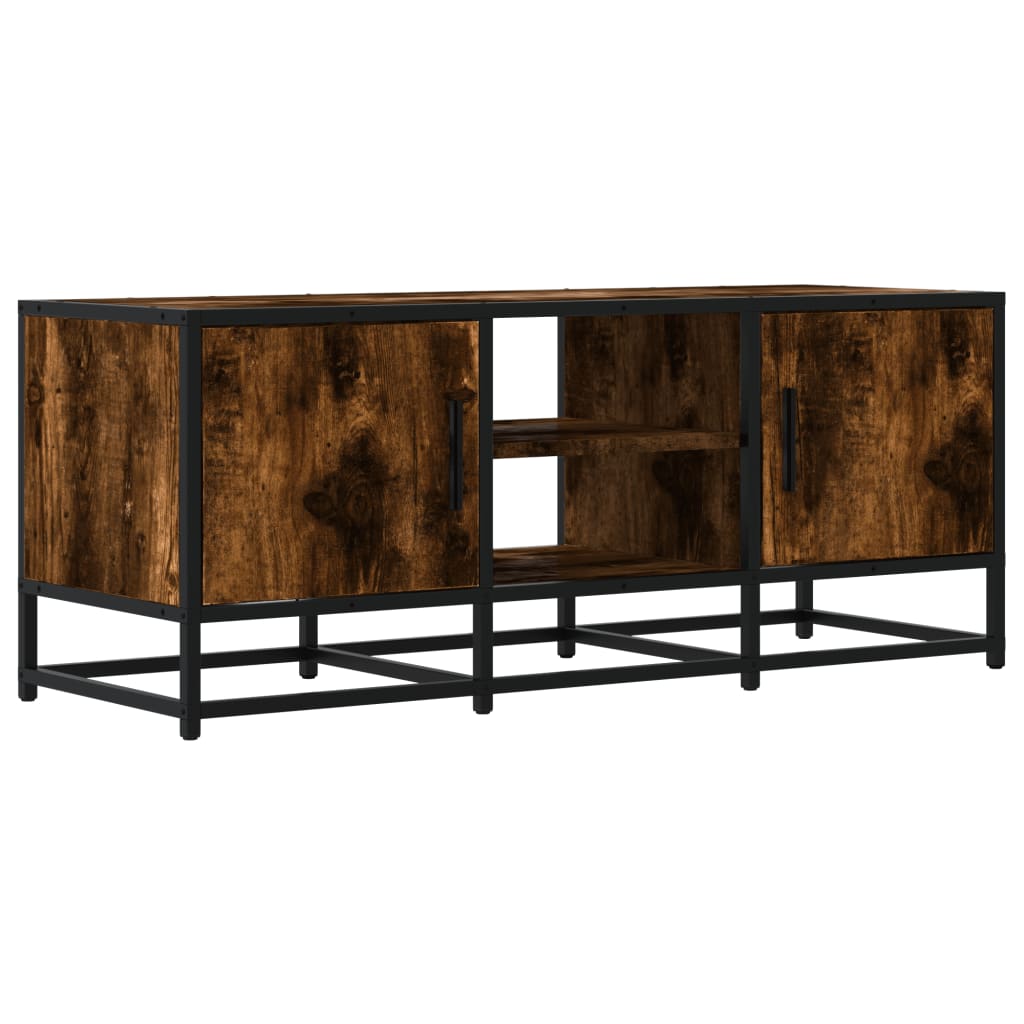 TV Stand Smoked Oak Finish 100 x 35 x 41 cm Engineered Wood and Metal