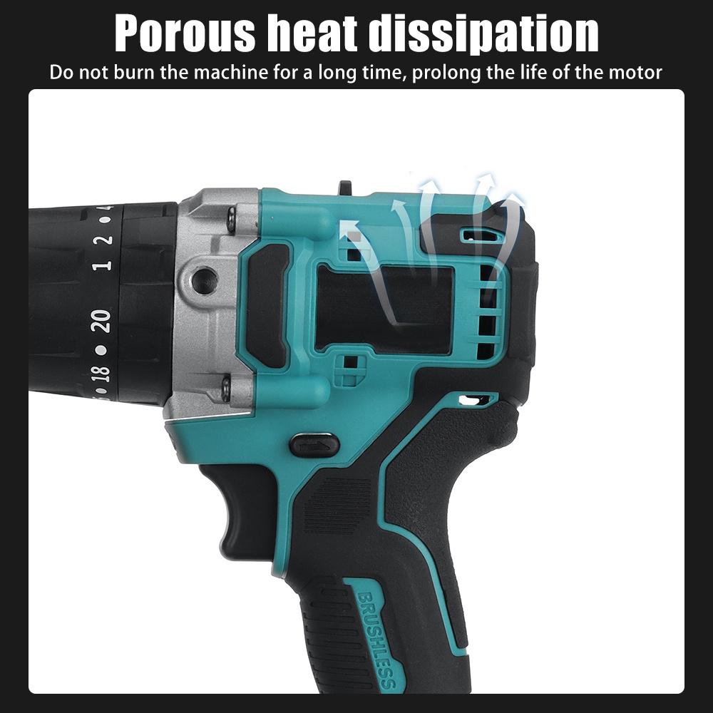 3In1 13mm Cordless Brushless Electric Drill 520NM Screwdriver 20+2 Torque Impact Drill Power Tool with 2 Battery 388VF
