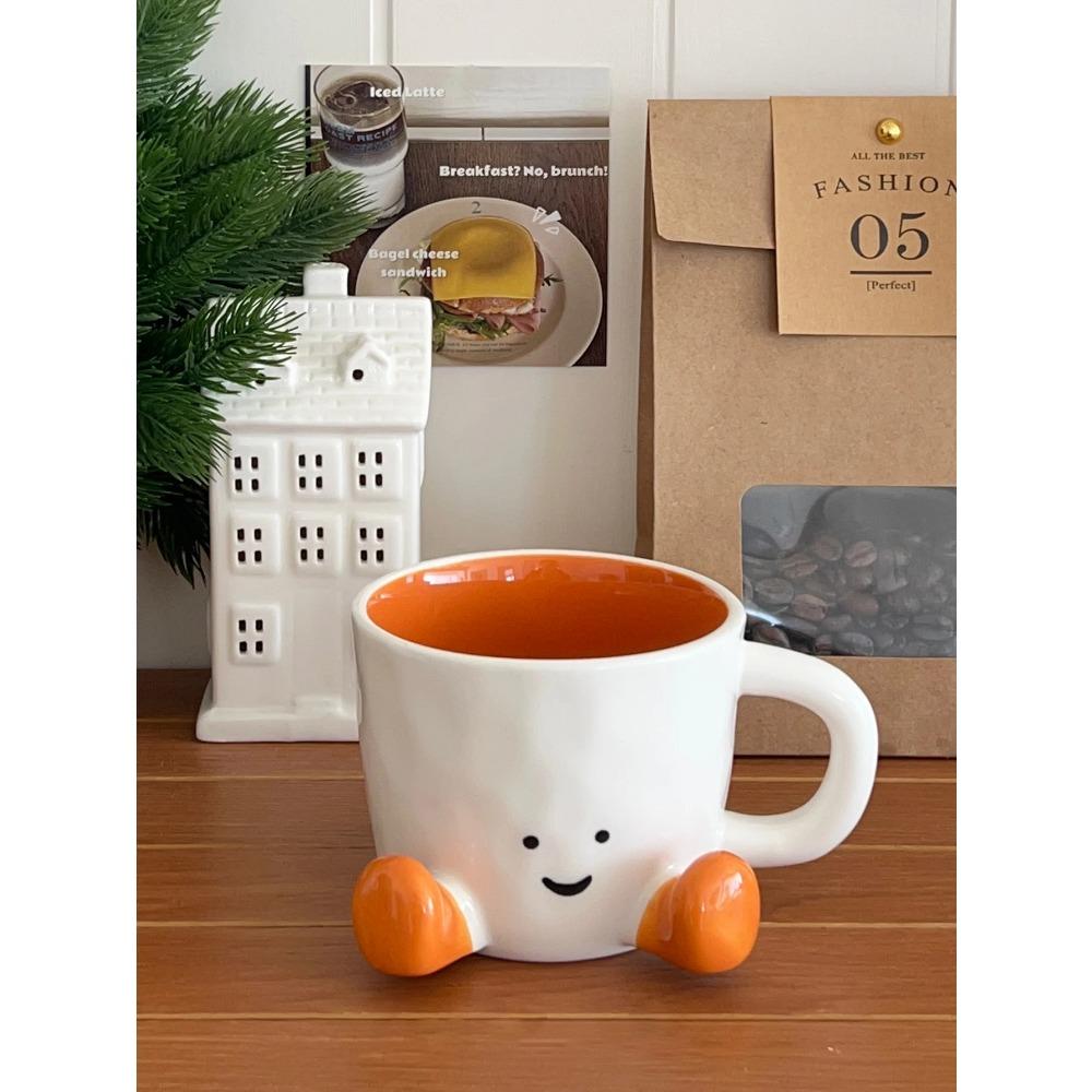 Happy Face Kaffeetasse mit Henkel Keramiktasse Charmantes Gesicht mit niedlichen Füßen Wasserbecher Geburtstagsgeschenke Büro- & Heimdeko