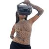 Tooxika Women's Round Neck Pullover Mesh Letter Print Sexy See-through T-shirt