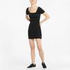 Puma Classics Logo Solid Color Casual Ribbed Pullover Comfortable Breathable Square Neck Short Sleeve Dress Women dresses Black 531615-01