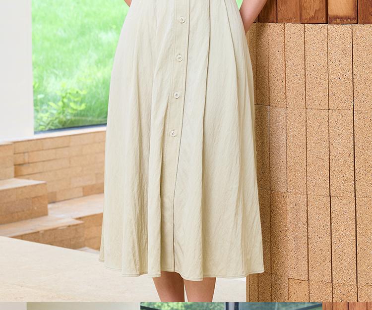 Round neck sleeveless waist cinched dress for women in summer 2026, suitable for commuting and slimming, mid length A-line shirt skirt